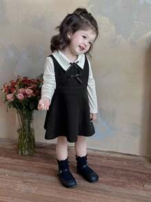 DAZY Baby Girl Elegant & Versatile Solid Color Sleeveless Dress Fall,Winter Toddler Girls Clothes - Black - View 1