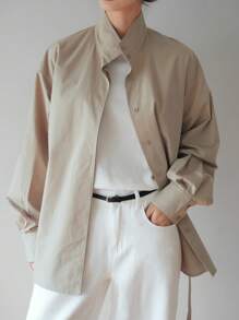 Dazy-Less Damen Lose Business Lässig Bluse mit Kordelzug, minimalistisches Langarmhemd für Büromode, Frühling/Herbst Damenkleidung