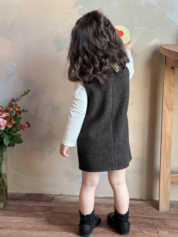 Toddler Girls' Korean Style Casual Round Neck Mid-Length Dress, Autumn/Winter