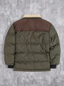 EURMUSE Áo khoác mùa đông chất lượng tốt cổ lông Color Block cho nam - xanh quân đội - Xem 2