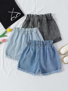 Sparklyn 少女三件套牛仔短裤：3条不同颜色的宽松腰部牛仔短裤，时尚百搭的夏季水洗牛仔短裤 - 彩色 - 查看 2