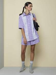 COUREZ Boxer Check Short With Lace Detail /Y2K Vacation Outfits Women Women Summer Clothes Going Out Outfits Cute - Mauve Purple - View 6