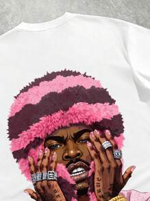 Manfinity Roghcode 超大街头图案印花粉色T恤，宽松领口设计，适合夏季