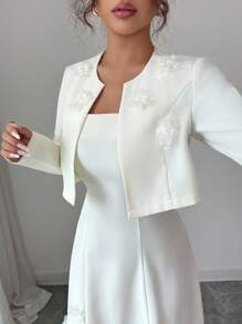 Modelyn 2件套女士无袖花卉装饰短款夹克套装 - 杏色 - 查看 5