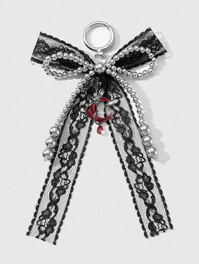 Kawaii 1 pieza Pendiente/Dije en forma de Luna Creciente y Rosa, Estilo Gótico Oscuro Vintage Kawaii, Hecho a Mano con Encaje y Cuentas, Accesorio Decorativo para Llaveros, Bolsos, Apto para Uso Diario de Mujeres/Niñas y Como Regalo