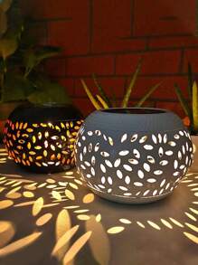 1pc/2pcs Solar Orb Imitation Ceramic Pot Lantern, Dancing Warm Light Flashing Flame Lamp, Outdoor Waterproof Decoration Landscape Light Suitable For Home Decor Patio Lawn Porch Terrace Garden Path Driveway Sidewalk Fence Deck Patio Pool Area Family Dinner Birthday Party Wedding Decor Ambiance Lamp (Black/White)