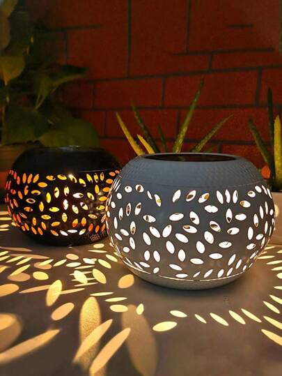 1 件/2 件太阳能球仿陶瓷花盆灯笼，舞动暖光闪烁火焰灯，户外防水装饰景观灯适用于家庭装饰庭院草坪门廊露台花园小径车道人行道围栏甲板庭院泳池区家庭晚餐生日派对婚礼装饰氛围灯（黑色/白色）