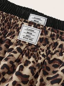 SHEIN 2 Pairs Tween Girls Bottoms Black And Leopard Print Wide Leg Pants, With Branded Label Decor - Black - View 3