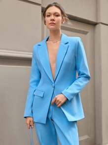 CLARA VERO 2 Pcs Blazer Jacket And Straight Fit Pants Suit Set - Baby Blue - View 6