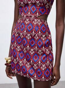 Maija Váy yếm mini hở eo họa tiết hình học cho nữ, đi nghỉ - Nhiều màu - Xem 7