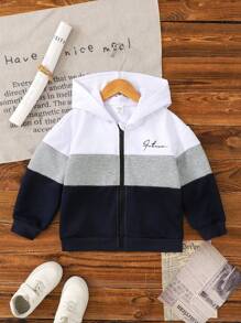 SHEIN 男童拉链字母印花卫衣，休闲时尚百搭，秋冬季返校必备单品 - 彩色 - 查看 1