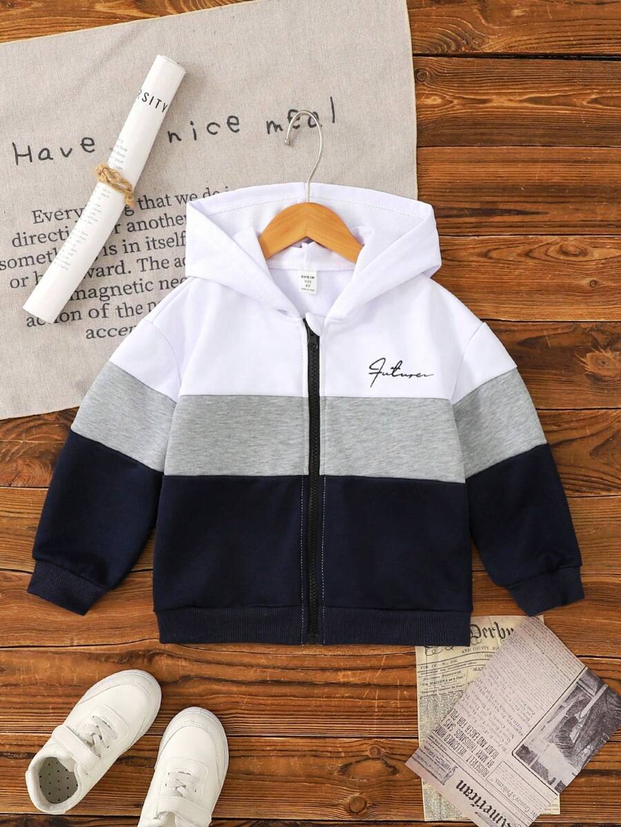 SHEIN 男童拉链字母印花卫衣，休闲时尚百搭，秋冬季返校必备单品 - 彩色 - 查看 1