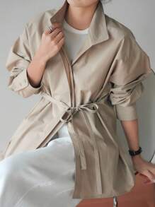 Dazy-Less Damen Lose Business Lässig Bluse mit Kordelzug, minimalistisches Langarmhemd für Büromode, Frühling/Herbst Damenkleidung