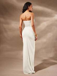 Hauture 夏季性感纯色镂空连衣裙 - 杏色 - 查看 5