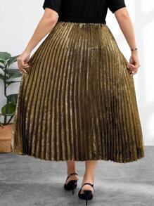 Modelyn Váy xếp ly thanh lịch tông vàng cao cấp cho nữ cỡ lớn - Vàng - Xem 2