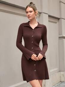 CLARA VERO Đầm Mini Tay Dài Thời Trang Có Cổ - màu nâu - Xem 1