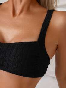 Swim Basics Bộ bikini 2 mảnh ren buộc lưng gợi cảm cho nữ màu đen, mùa hè - màu đen - Xem 4