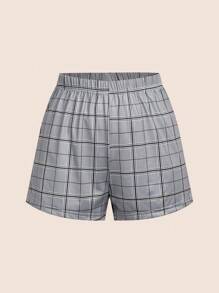 Bộ đồ ngủ áo thun tay ngắn cổ tròn màu trơn cho nữ và quần short kẻ sọc - Xám - Xem 4