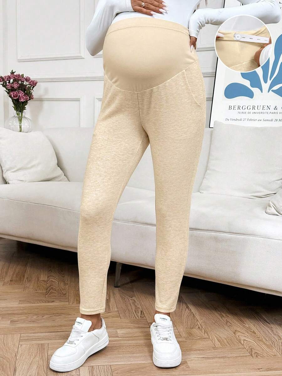 SHEIN Maternity Casual Solid Color Adjustable Waist Skinny Sweatpants