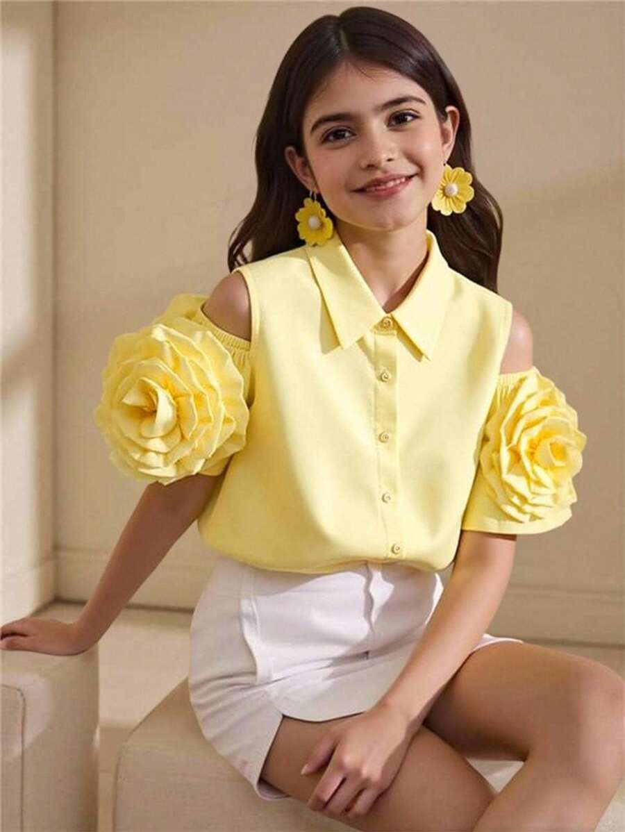 SHEIN Tween Girls Casual Daily Shirt - Multicolor - View 1