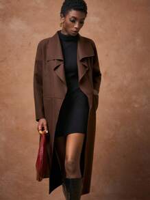 Zivah 2025秋冬新款风衣，休闲长袖翻领口袋外套，适合音乐节、毕业典礼、学生、日常穿着、通勤、海滩、日光浴、街头服饰等场合。 - 摩卡棕 - 查看 5