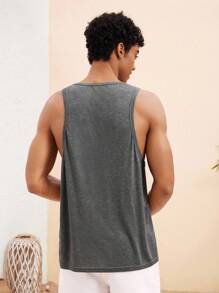 Manfinity VCAY Chaleco ligero y transpirable de punto con estampado de palmeras y letras hawaianas para hombres, ideal para vestimenta casual de playa, vacaciones y surf en verano, color gris