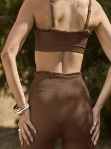 Aralina Leisurwear Ruffle Trim Sleeveless High Waisted Workout Crop And Legging Two Pieces Set - Brown - View 3