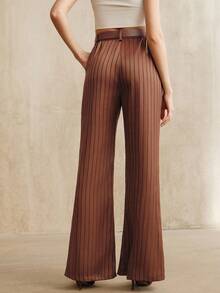 Anewsta New Women Casual Retro Modern Commuter Fashionable Striped Straight Leg Pants - Brown - View 2