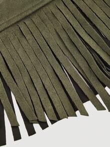 SHEIN MOD Plus Size Vintage Army Green Suede Tassel Halter Neck Top - Army Green - View 3