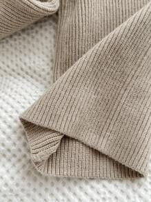 SHEIN 女童休闲可爱蝴蝶结装饰插肩袖荷叶边下摆纽扣开衫和阔腿针织裤套装，秋冬款