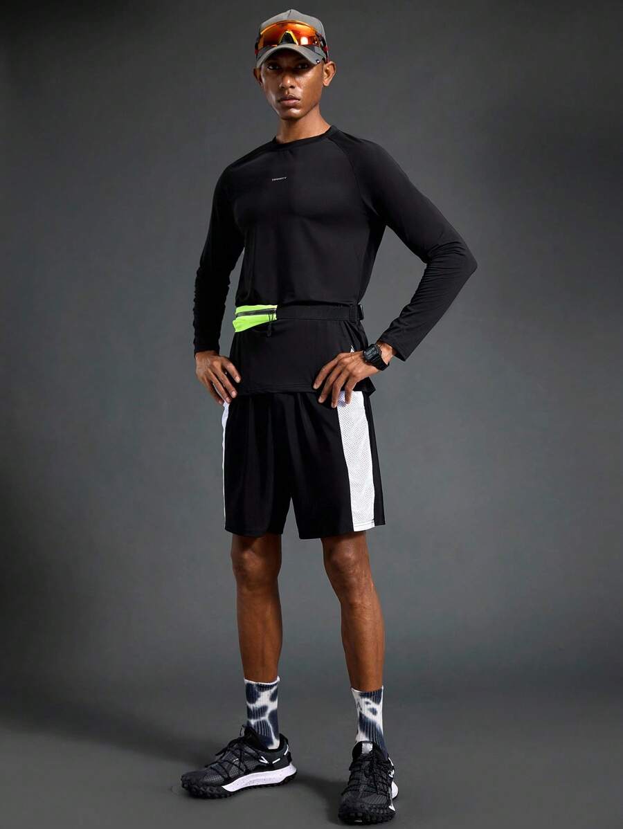 Manfinity Sport Polished Men's Geometric Print Round Neck Long Sleeve Athletic T-Shirt Compression Shirt Men - Black - View 1