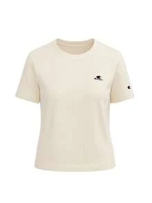 Champion Áo thun tay ngắn cổ tròn thả vai thường ngày cho nữ, mùa hè - Màu be - Xem 4