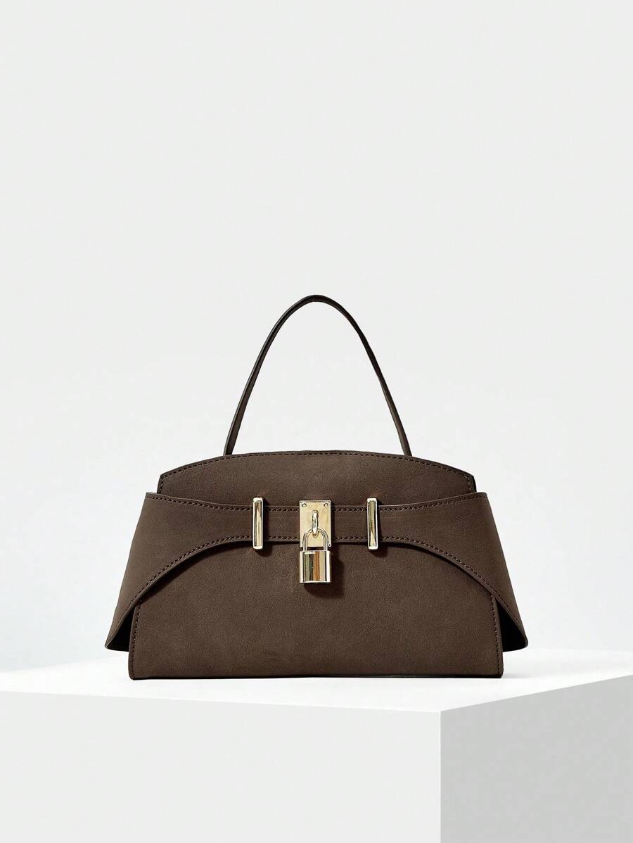 MOTF PREMIUM IRONMONGERY PU LEATHER TOP HANDLE BAG - Coffee - View 1