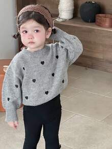 DAZY 女婴圆领撞色心形针织毛衣 秋冬