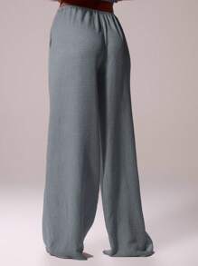 MUSERA 抽绳腰带亚麻质感荷叶边阔腿休闲裤，适合伊比沙岛、性感度假、夏季节日、海滩度假、浪漫优雅的生日、婚礼、机场、秋季、冬季、休闲、工作、返校等场合。