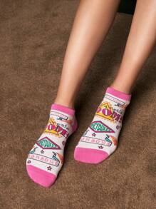 HARRY POTTER X SHEIN 5 Pairs Gift Box Packaging Soft & Breathable Moisture-Wicking Casual Women Ankle Socks WithBertie Bott's Every Flavor Beans Fashionable And Cute Pink Short Socks Reinforced Toe & Heel For Durabiliy All Season All-Match,Christmas