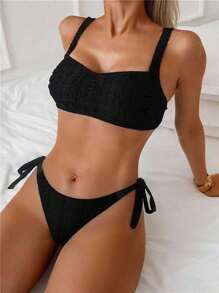 Swim Basics Bộ bikini 2 mảnh ren buộc lưng gợi cảm cho nữ màu đen, mùa hè - màu đen - Xem 1
