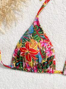 Swim Vcay Plus Size Halter Neck 3-Triangle Bikini Top For Summer Beach Vacation - Multicolor - View 3