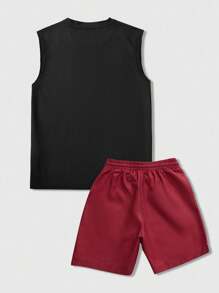 ROMWE MEN Street Life Men's Hip Hop Portrait & Pentagram Print Tank Top And Sports Shorts - Multicolor - View 4