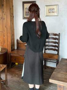 DAZY 女士可爱百褶中长裙秋季半身裙 - 灰色 - 查看 2