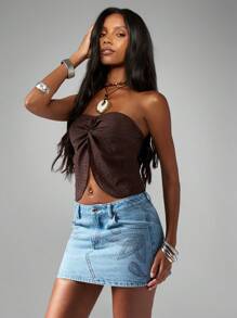 MISSGUIDED Western Embroidered Mini Denim Skirt With Stitch Details Festival Casual Summer Bohemian High Waist A Line Jean Mini Skirt - Medium Wash - View 3