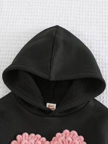 Cozy Pixies 女婴时尚心形图案连帽套头衫柔软针织休闲运动衫 - 黑色 - 查看 5