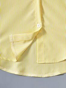 Teen Girls' Casual Striped Long Sleeve Long Shirt Yellow Striped Shirt Girls Girls Yellow Striped Shirt Striped Shirt Kids