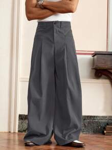 SWAVVY Pantalones rectos casuales sueltos de hombre tejidos de unicolor, otoño - Gris - Ver 3