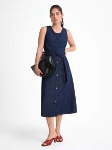 Daynim Váy denim đi làm không tay cho nữ - Rửa tối - Xem 3