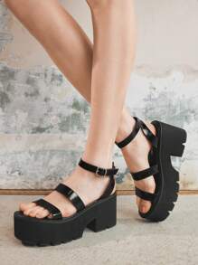 Sugerpunk Women's Platform Round Toe Thick Bottom Punk Style Fashion Sandals - Black - View 5