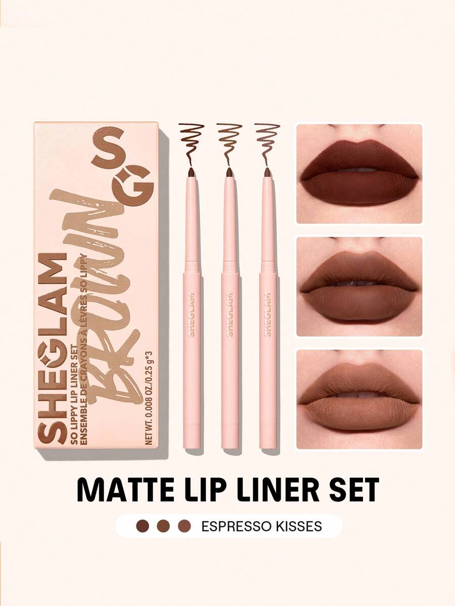 SHEGLAM So Lippy 唇線筆套裝-Espresso Kisses 3 件/套 柔軟啞光棕色唇線筆 高色素易於使用 絲般順滑輪廓色調唇妝棕色唇線筆 品牌 美容 化妝 化妝品 適合女性與女孩 完美搭配夏季春季 Y2K 時尚 流行 生日 母親節禮物 假期 派對準備就緒 最佳顏色 - Espresso Kisses - 查看 1