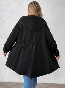 SHEIN CURVE+ Chaqueta cortavientos con capucha de longitud media, casual y deportiva, para mujer talla grande, versátil para otoño, ropa de mujer talla grande 8xl, ropa de mujer talla grande 6xl, ropa de mujer curvilínea, camisas de mujer curvilínea, ropa de mujer talla grande