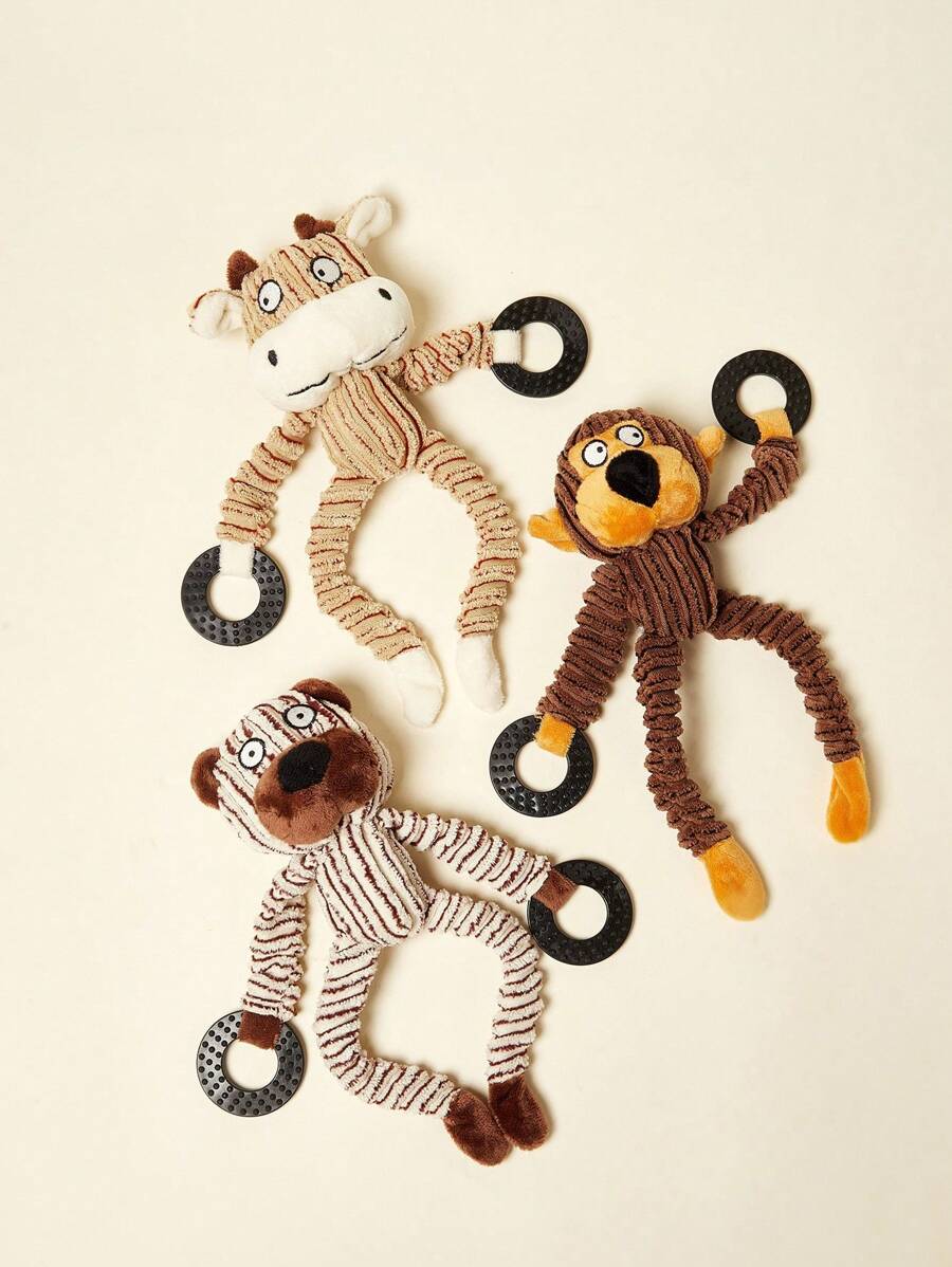 PETSIN Juguete de peluche con forma de animal para dentición con sonido de ladrido BB incorporado, juguete interactivo para morder para perros