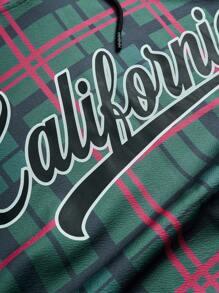 Manfinity EMRG Men's Plaid Hooded Sweatshirt And Sweatpants Set , Men Two Pieces Set , Men Sweatsuit Set , Plaid Sweatsuit , California Sweatsuit